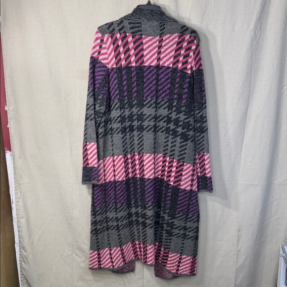 Joseph A Cardigan Pink/Purple/Gray Plaid Duster Length Open Front in Size M  NWT - Picture 8 of 12